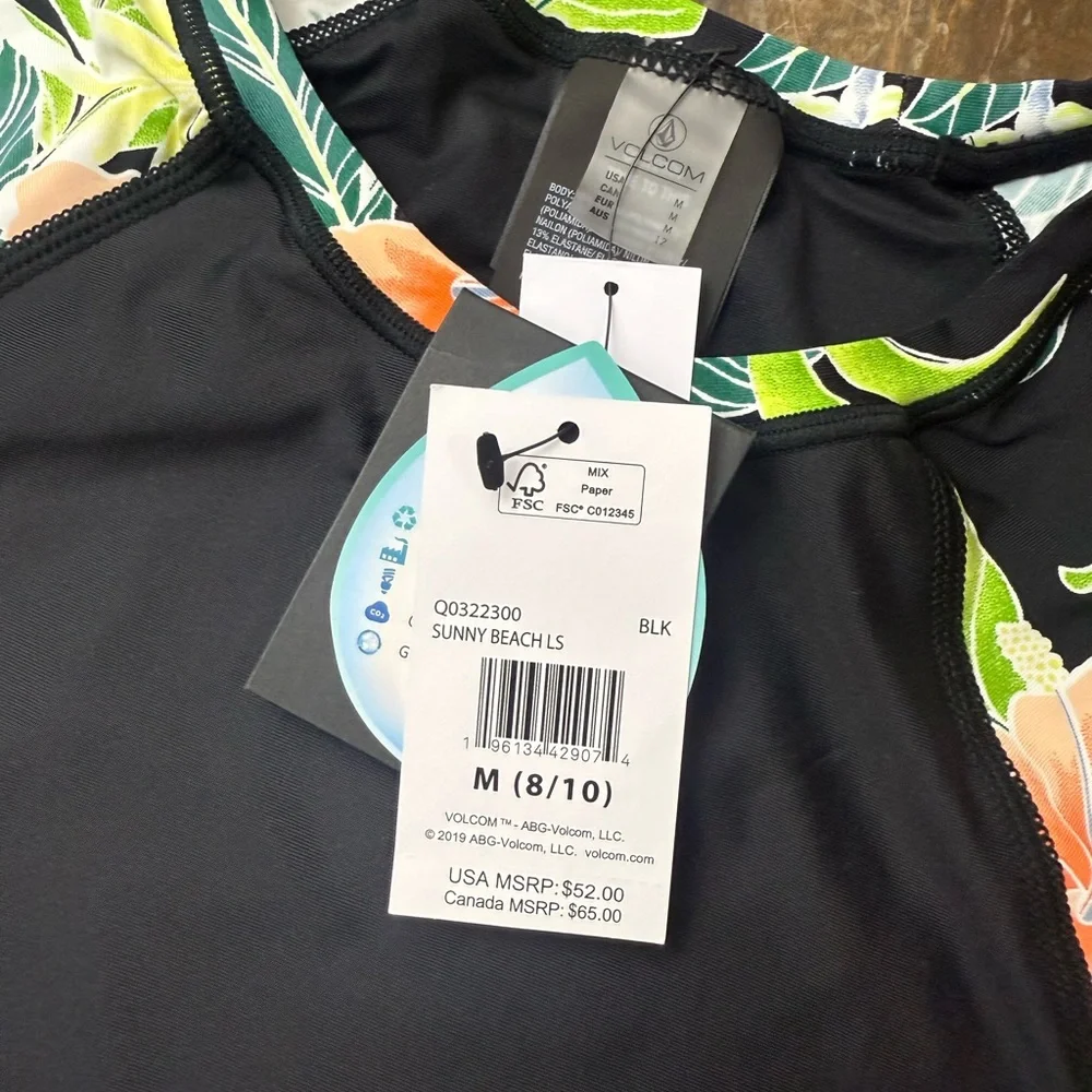 Volcom Black Floral Rash Guard - Picture 3 of 3